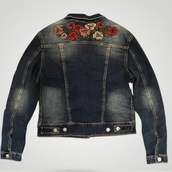 NEW Lularoe Harvey Floral Embroidered Denim Jacket Medium NWT - Picture 2 of 6